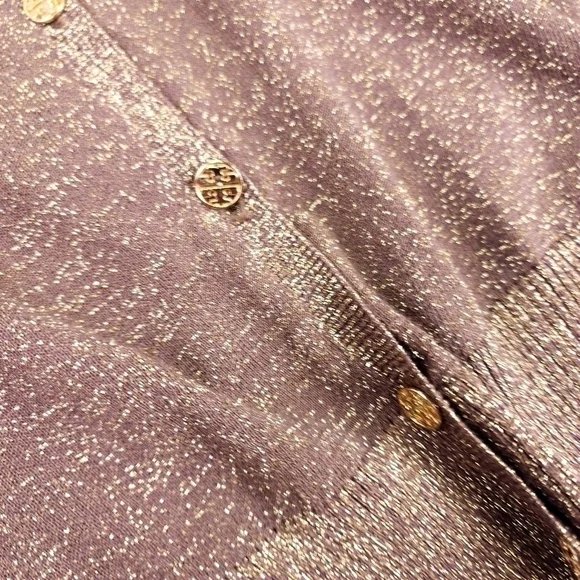 Tory Burch Brown Gold Shimmer Thin Sweater Sz S - Picture 5 of 13